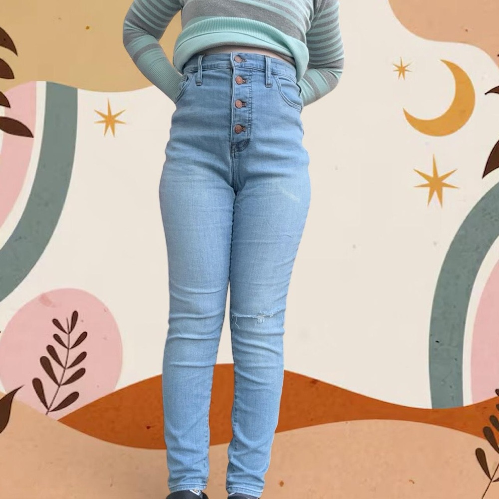 madewell 11” roadtripper ultra high-waist button fly stretch skinny jeans, sz 31